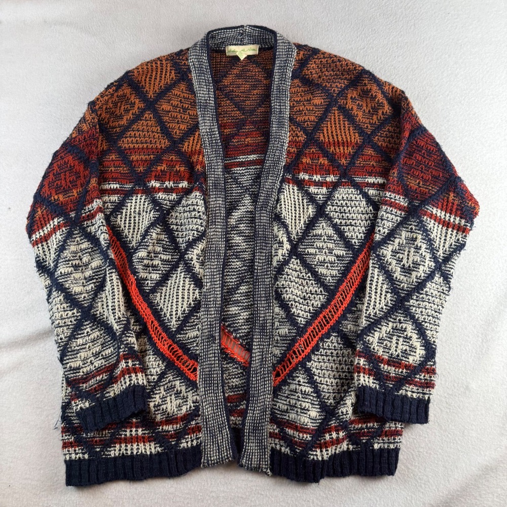 Staring at Stars Womens Small Open Front Cardigan Geometric Diamond Knit Blue S